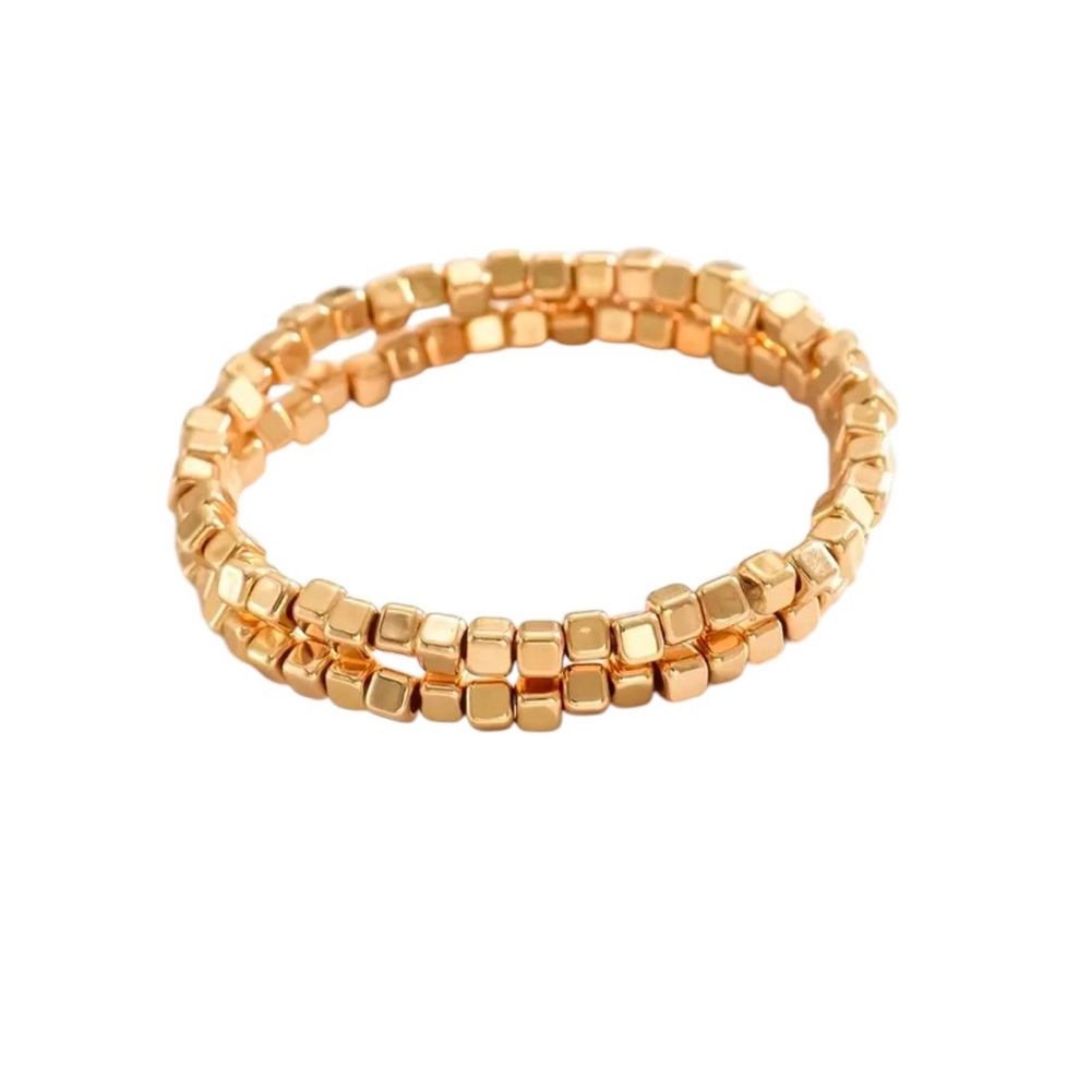 Gold Beaded Stretch Bracelet Set 2 Pieces